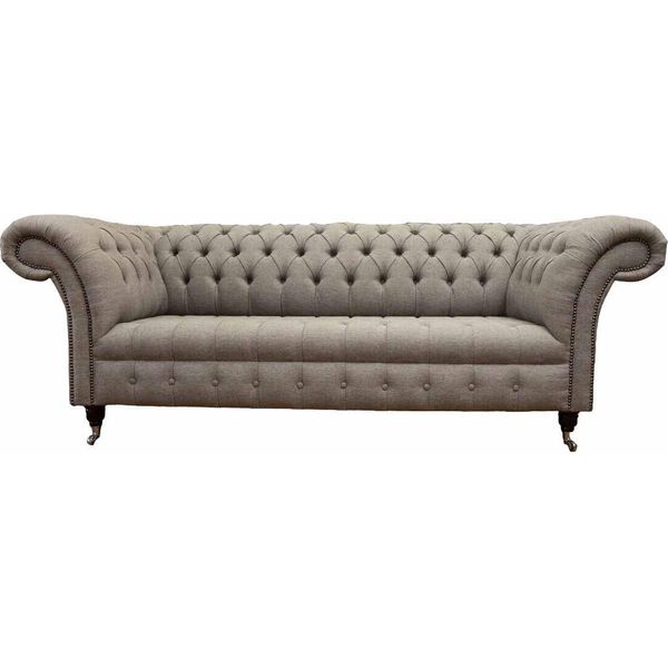 Divano Chesterfield Beige In Stile Classico Inglese Divano 3 Posti Imbottito 230Cm-image