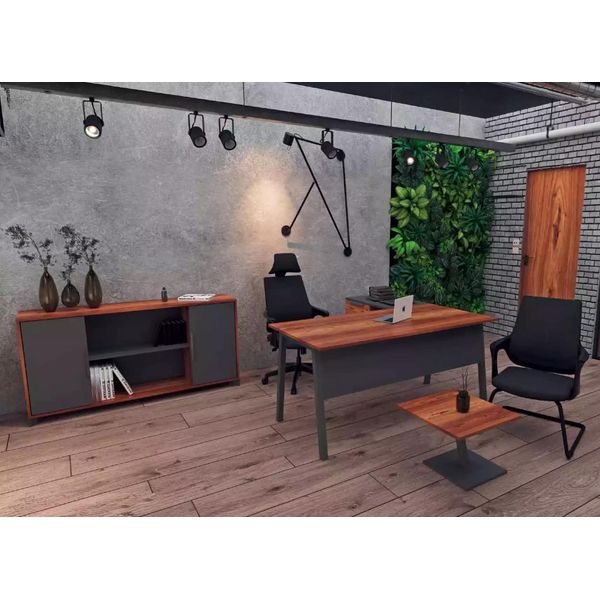 Scrivania Angolare Tavolino Libreria Legno Ufficio Studio Marrone-image