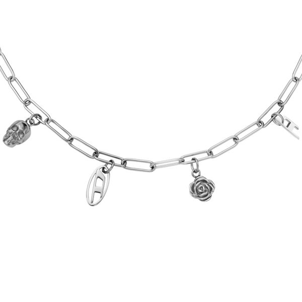 Kette Mit AnhäNger Diesel "Schmuck Geschenk Edelstahl Totenkopf Rose", Silber (Edelstahlfarben), Halsketten, Damen, Edelstahl, L: 45 B: 4Mm, B:4Mm-image