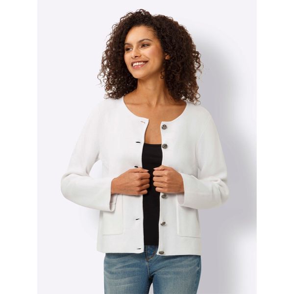 Strickjacke Heine, Damen, Gr. 38, Weiß, 100% Baumwolle, Unifarben, Strickjacken Strickjacke-image