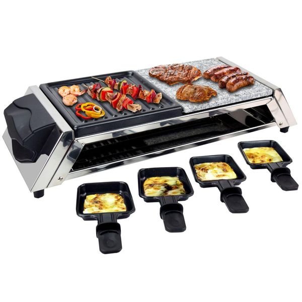 Syntrox Chef Grill Rac-1200W-Ginevra Raclette In Acciaio Inox Per 8 Persone Con Piastra Grill E Pietra Calda-image