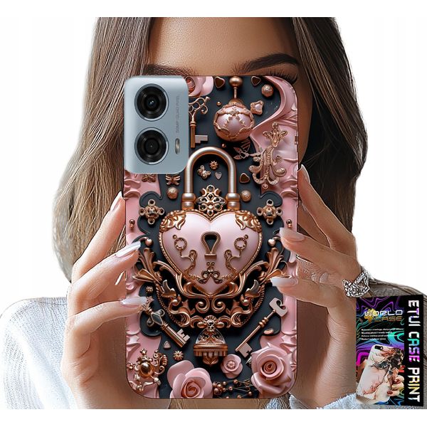 Custodia Per Motorola G24 / G04 - Modelli Femminili E Alla Moda, Lucchetto Cuore Rosa-image