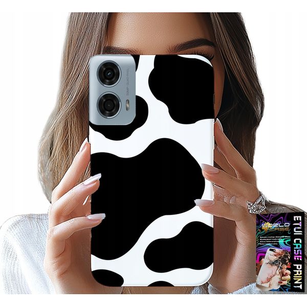 Custodia Per Motorola Moto G85 5G - Nero - Bianco Patch Cow, Modelli Alla Moda-image
