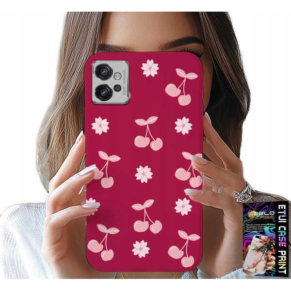 Custodia Per Motorola G32 - Ciliegie Su Sfondo Bordeaux + Pellicola Protettiva-image
