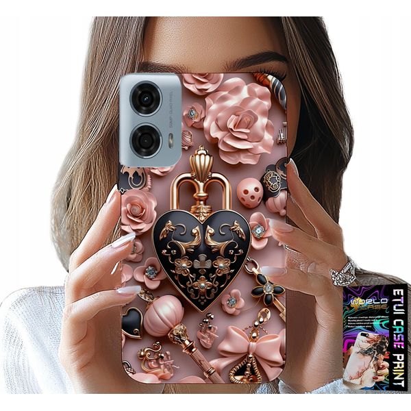 Custodia Per Motorola G24 / G04 - Motivi Femminili Lucchetto Cuore Custodia + Pellicola Protettiva-image