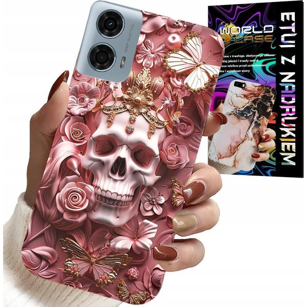 Custodia Per Motorola Moto G35 - Modelli Femminili E Alla Moda, Teschio Tra I Fiori-image