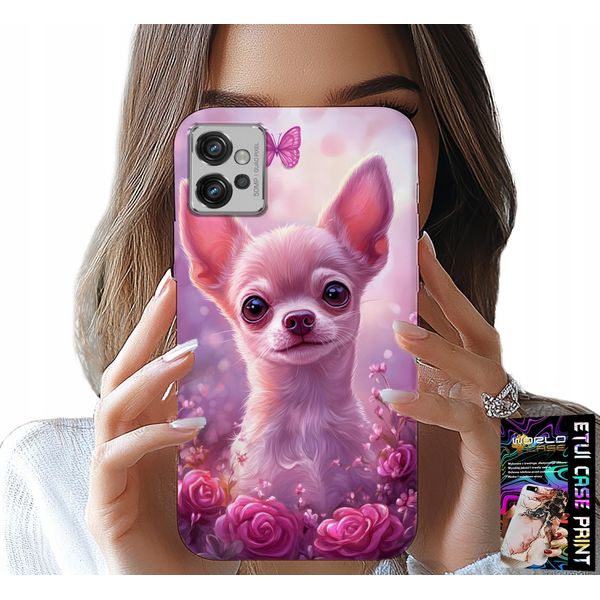 Custodia Per Motorola G32 - Dolce Chihuahua Su Sfondo Rosa Con Fiori-image