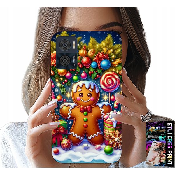 Custodia Per Motorola Moto E22 / E22I - Pan Di Zenzero, Motivi Natalizi Colorati + Vetro-image