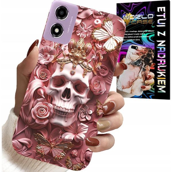 Custodia Per Motorola Moto E14 - Modelli Femminili E Alla Moda, Teschio Tra I Fiori-image