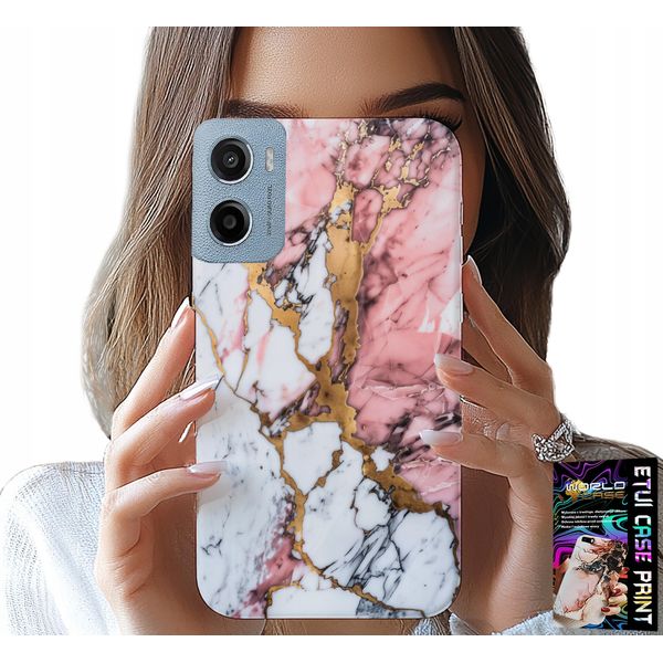 Custodia Per Motorola E15 / G05 - Rosa E Bianco Marmorizzato, Motivi In Pietra-image