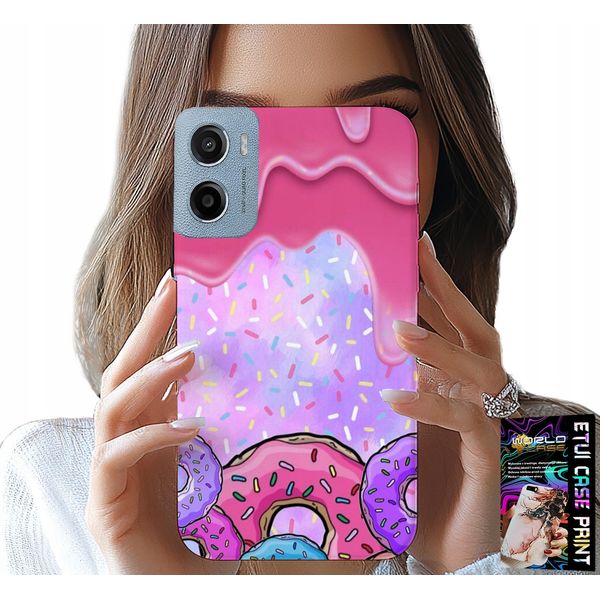 Custodia Per Motorola E15 / G05 - Dolci Ciambelle Con Glassa Sullo Sfondo + Pellicola Protettiva-image
