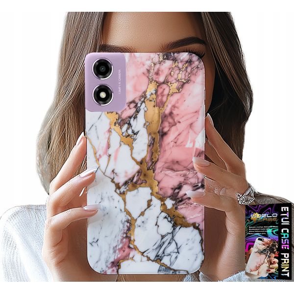 Custodia Per Motorola Moto E14 - Rosa E Bianco Marmorizzato, Motivi In Pietra-image