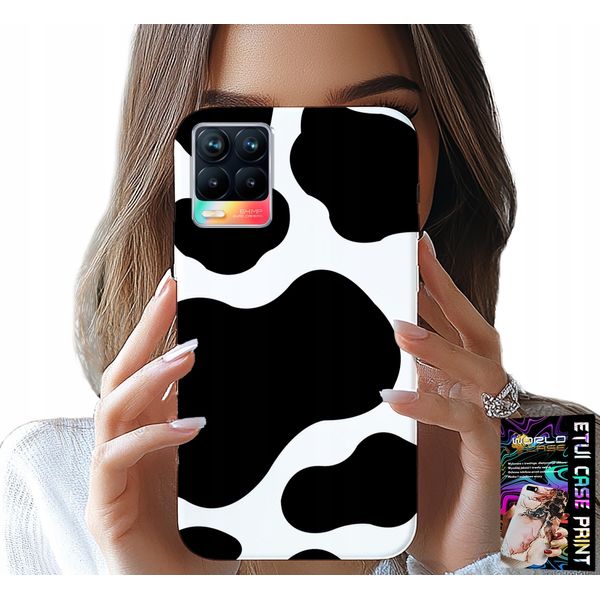 Custodia Per Realme 8 / 8 Pro - Nero - Bianco Patch Cow, Motivi Alla Moda-image