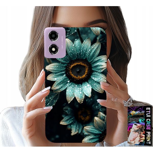 Custodia Per Motorola Moto E14 - Gerbera Blu Margherita Fiore + Pellicola Protettiva-image