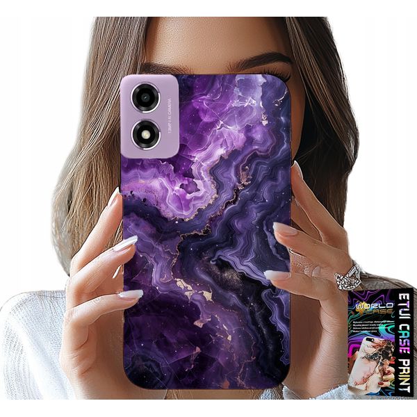 Custodia Per Motorola Moto E14 - Viola Marmorizzato Alla Moda Femminile + Vetro-image