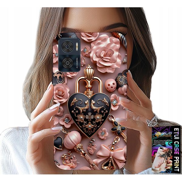 Custodia Per Motorola Moto E22 / E22I - Motivi Femminili Lucchetto Cuore Custodia + Vetro-image
