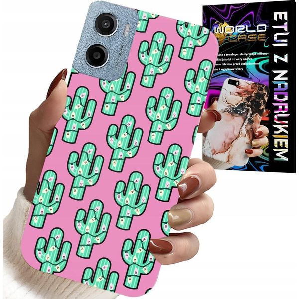 Custodia Per Motorola E15 / G05 - Cactus, Cactus Su Sfondo Rosa + Pellicola Protettiva-image