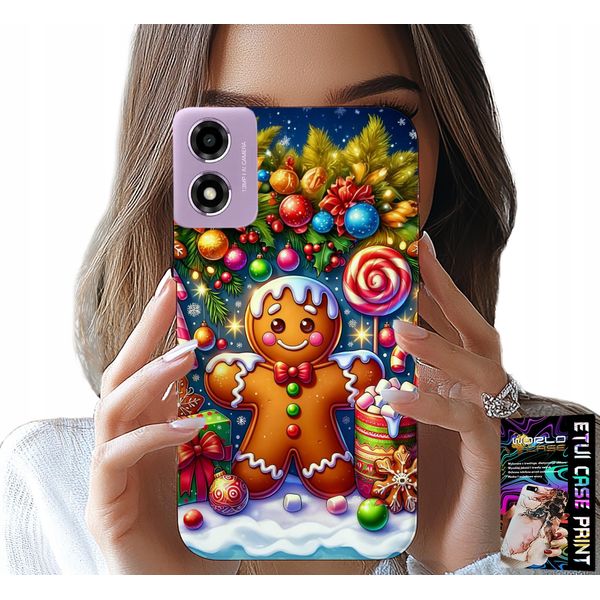 Custodia Per Motorola Moto E14 - Pan Di Zenzero, Motivi Natalizi Colorati + Vetro-image