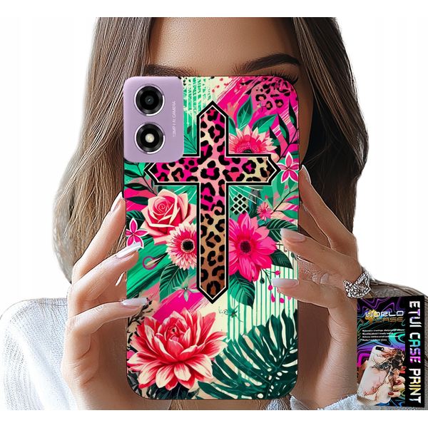Custodia Per Motorola Moto E14 - Croce, Rosa Cristianesimo Gesù Retro-image