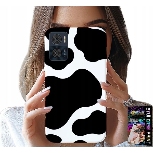 Custodia Per Motorola Moto E22 / E22I - Nero - Bianco Patch Cow, Modelli Alla Moda-image