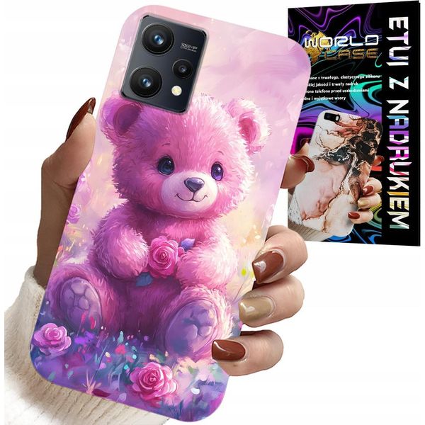 Custodia Per Realme 9 Pro - Dolce Orsacchiotto Su Sfondo Rosa, Custodia + Vetro-image