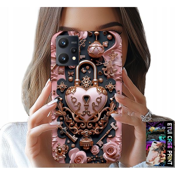 Custodia Per Realme 9 Pro - Modelli Femminili E Alla Moda, Lucchetto A Forma Di Cuore E Rosa-image