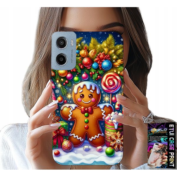 Custodia Per Motorola E15 / G05 - Pan Di Zenzero, Motivi Natalizi Colorati + Pellicola Protettiva-image