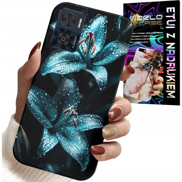 Custodia Per Motorola Moto E22 / E22I - Gigli Turchesi Fiori Custodia + Vetro-image