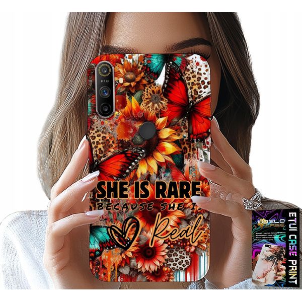 Custodia Per Realme C3 - She Is Rare, Girasoli, Fiori, Farfalle-image