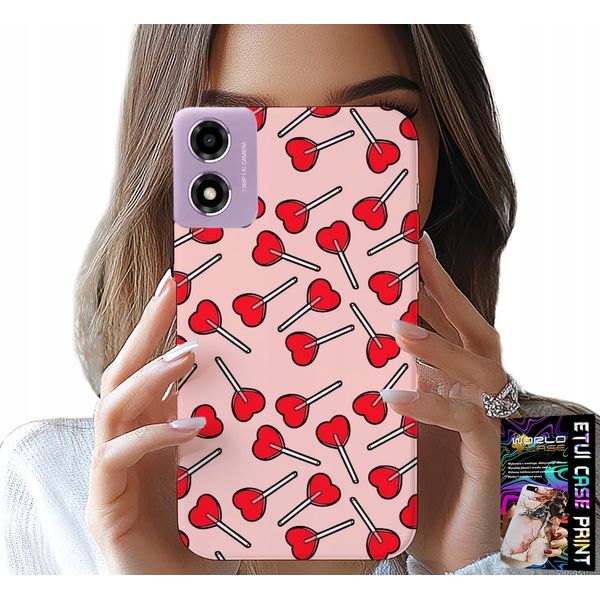 Custodia Per Motorola Moto E14 - Modelli Femminili E Alla Moda Lecca-Lecca Con Cuori Case-image