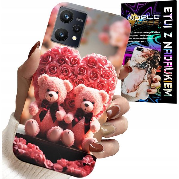 Custodia Per Realme 9 5G - Famiglia Di Orsacchiotti Rosa Cuore + Vetro-image