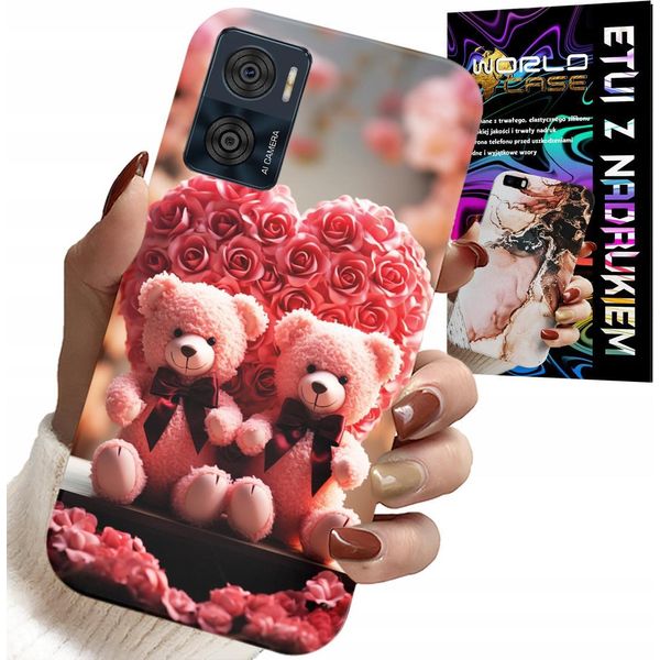 Custodia Per Motorola Moto E22 / E22I - Famiglia Di Orsacchiotti Rosa Cuore + Vetro-image