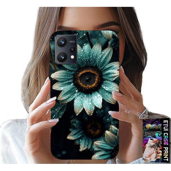 Custodia Per Realme 9 Pro - Gerbera Blu Margherita Fiore + Pellicola Protettiva-image