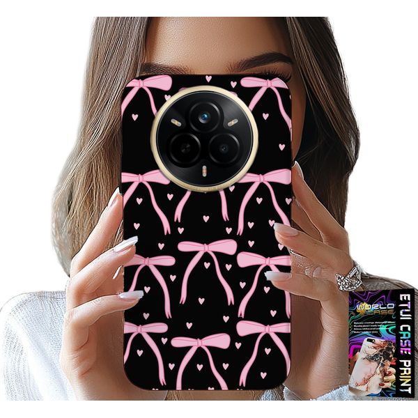 Custodia Per Realme 14 Pro+ 5G - Nera Con Nastri Rosa E Fiocchi-image