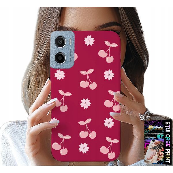 Custodia Per Motorola E15 / G05 - Ciliegie Su Sfondo Bordeaux + Pellicola Protettiva-image