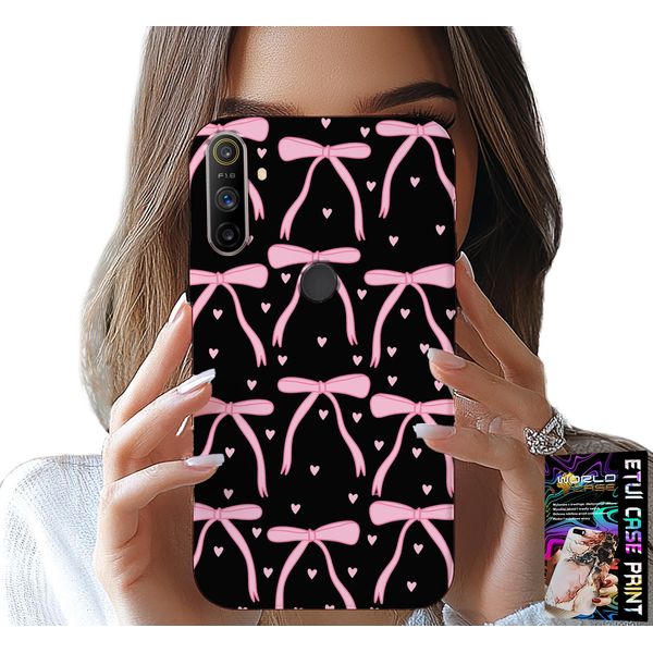 Custodia Per Realme C3 - Nera Con Nastri Rosa E Fiocchi-image
