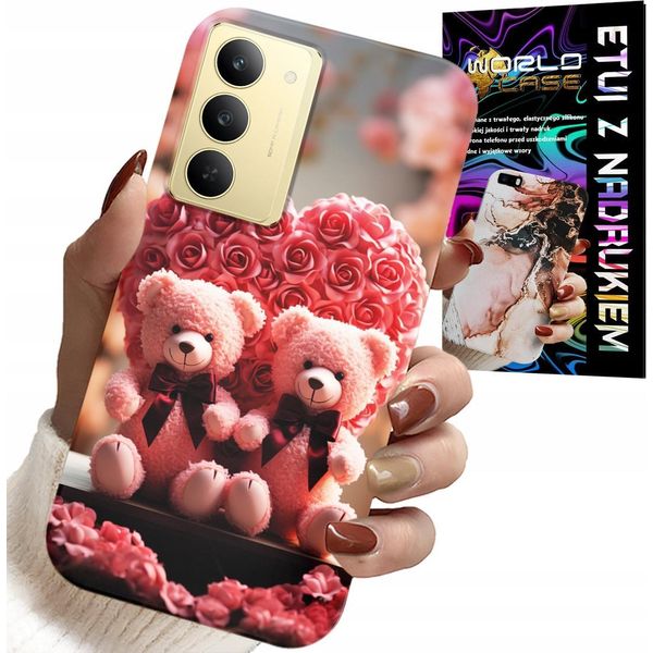 Custodia Per Realme 14X - Famiglia Di Orsacchiotti Rosa Cuore + Vetro-image