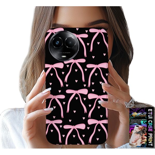 Custodia Per Realme C67 4G - Nera Con Nastri Rosa E Fiocchi-image