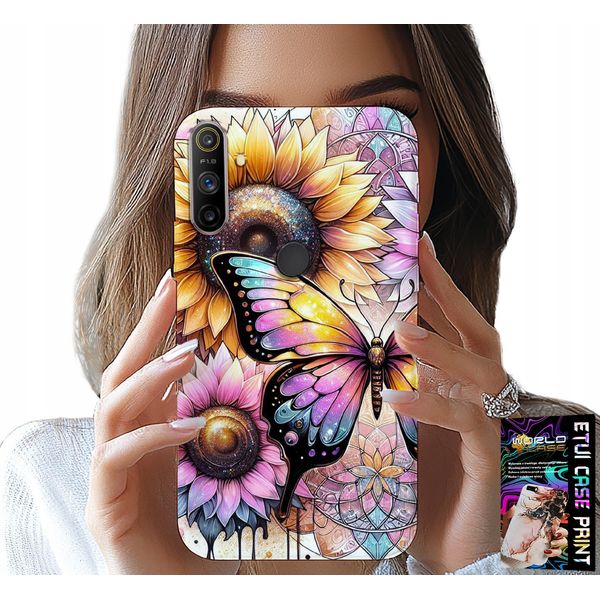 Custodia Per Realme C3 - Girasole Con Farfalla, Custodia + Pellicola Protettiva-image