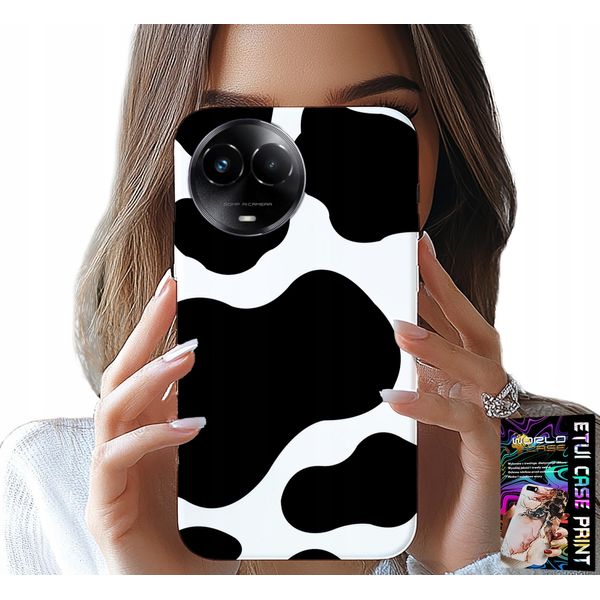 Custodia Per Realme C67 4G - Nero - Bianco Patch Cow, Motivi Alla Moda-image