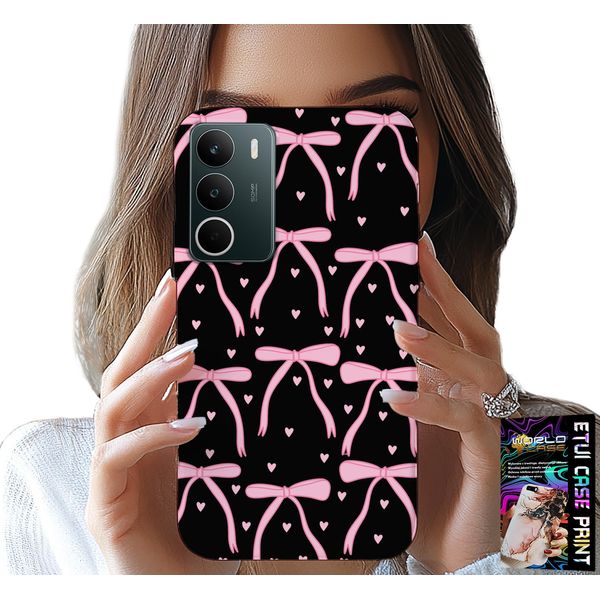 Custodia Per Realme C71 4G - Nera Con Nastri Rosa E Fiocchi-image