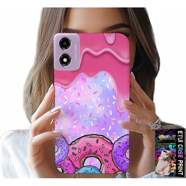 Custodia Per Motorola Moto E14 - Dolci Ciambelle Con Glassa Sullo Sfondo + Vetro-image