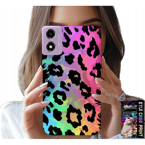 Custodia Per Motorola Moto E14 - Colorata Pantera Arcobaleno Retro In Vetro-image