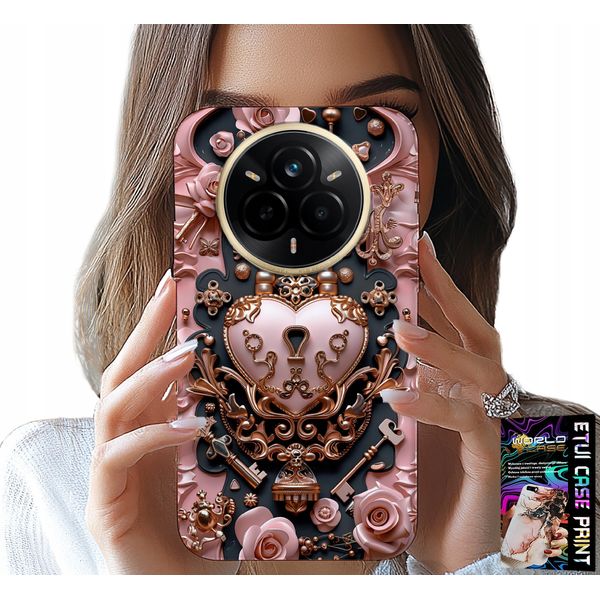 Custodia Per Realme 14 Pro 5G - Modelli Femminili E Alla Moda, Lucchetto A Forma Di Cuore E Rosa-image