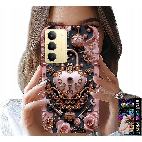 Custodia Per Realme 14X - Modelli Femminili E Alla Moda, Lucchetto A Forma Di Cuore E Rosa-image