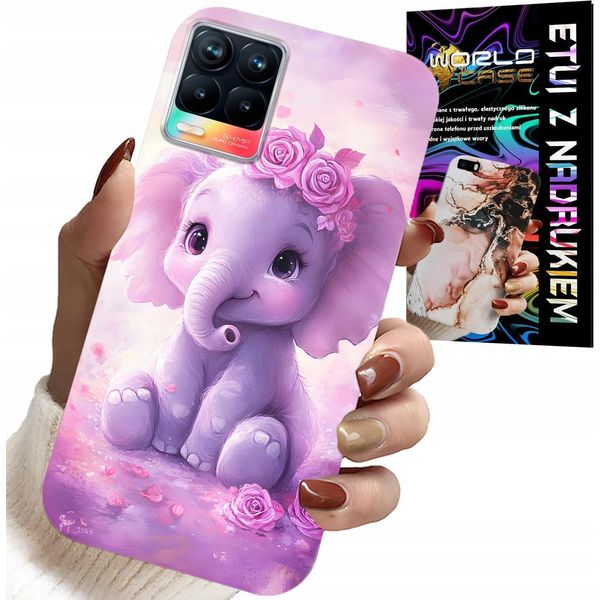 Custodia Per Realme 8 / 8 Pro - Dolce Elefantino Su Sfondo Rosa Custodia + Pellicola Protettiva-image