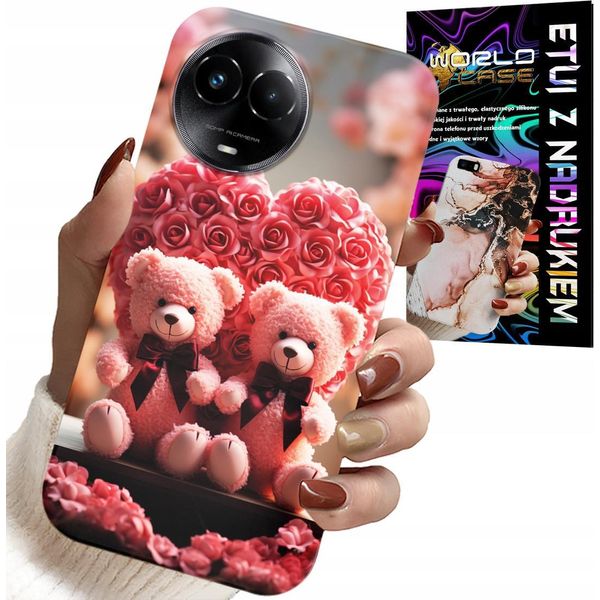 Custodia Per Realme C67 4G - Famiglia Di Orsacchiotti Rosa Cuore + Vetro-image
