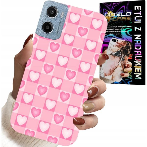 Custodia Per Motorola E15 / G05 - Cuori A Quadri Rosa Custodia + Pellicola Protettiva-image