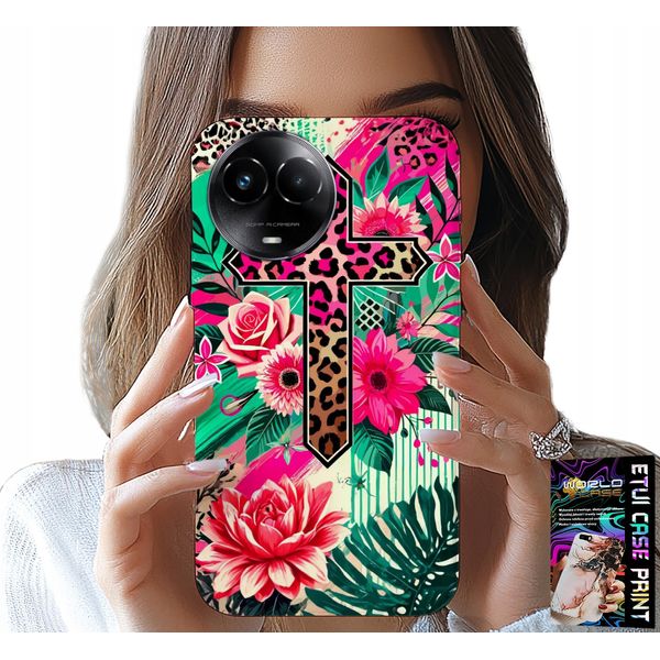 Custodia Per Realme C67 4G - Croce, Rosa Cristianesimo Gesù Retro-image