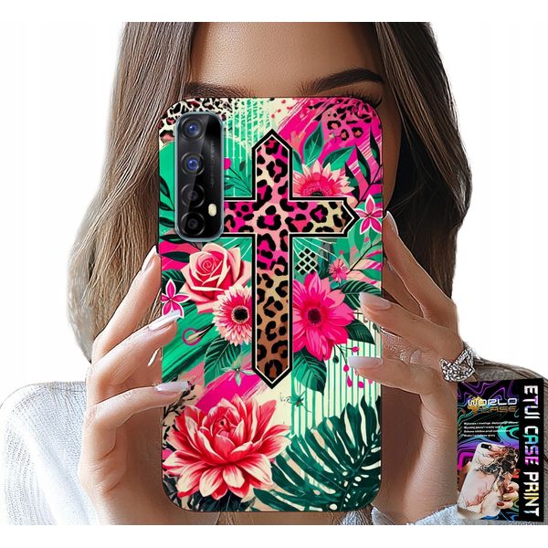 Custodia Per Realme 7 - Croce, Rosa Cristianesimo Gesù Retro-image